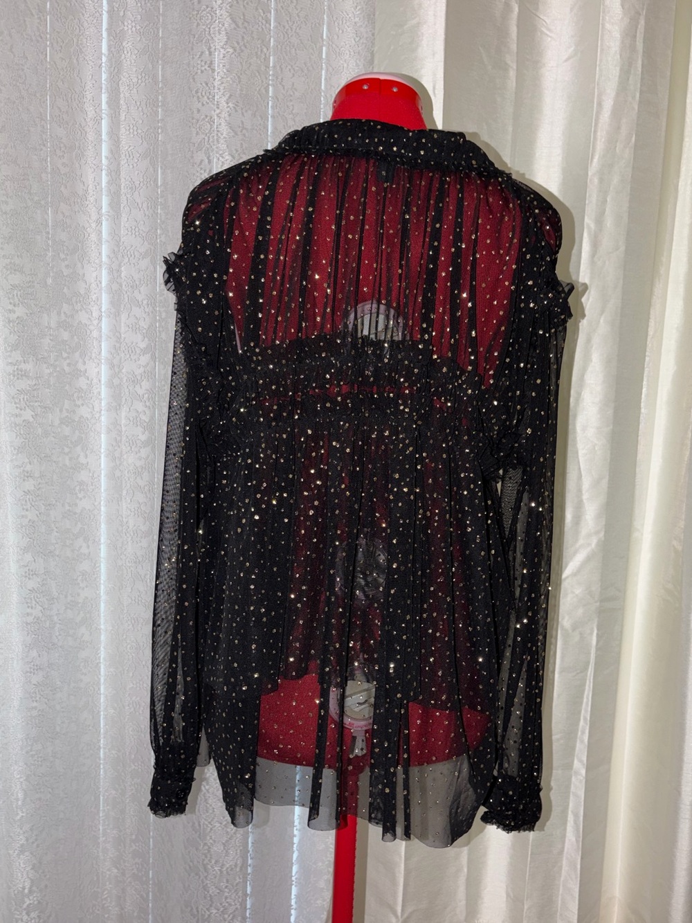 INC International Concepts Black Sheer Blouse with Metallic Dot Detail - Picture 3 of 4